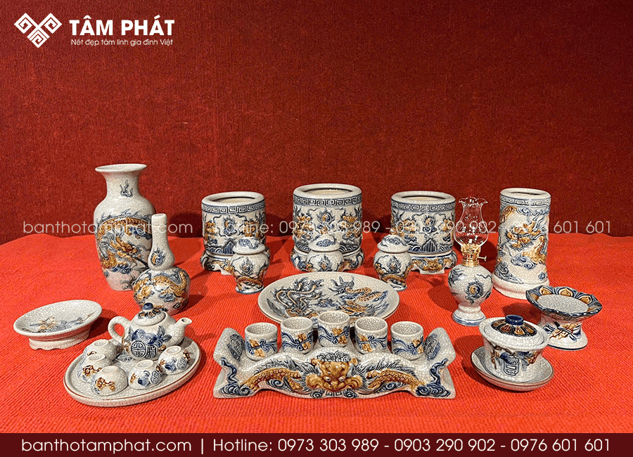 Bộ men rạn 3 bát hương cho bàn thờ gia tiên