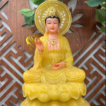 Tượng Quan Thế Âm Màu Vàng Ngọc Hào Quang Tròn - Mẫu QA9011