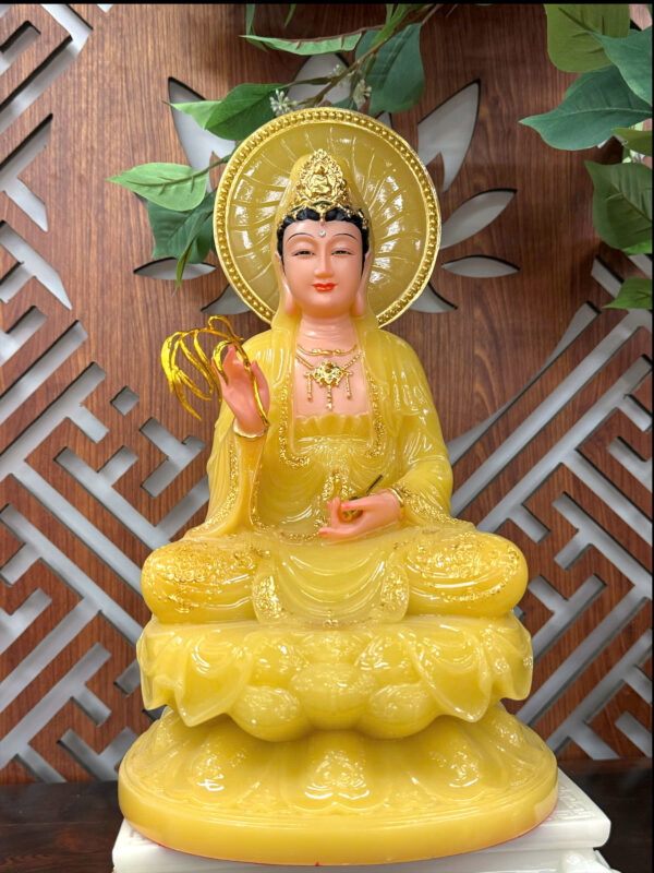 Tượng Quan Thế Âm Màu Vàng Ngọc Hào Quang Tròn - Mẫu QA9011