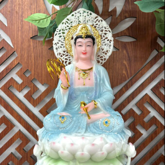 Tượng Quan Thế Âm Bồ Tát Ngồi Đài Sen Màu Xanh Ngọc - QA9001
